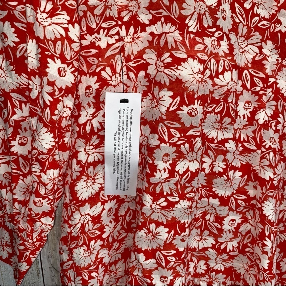 NWT Topshop Red Daisy Side Cutout Tea Length Dress - Picture 5 of 10